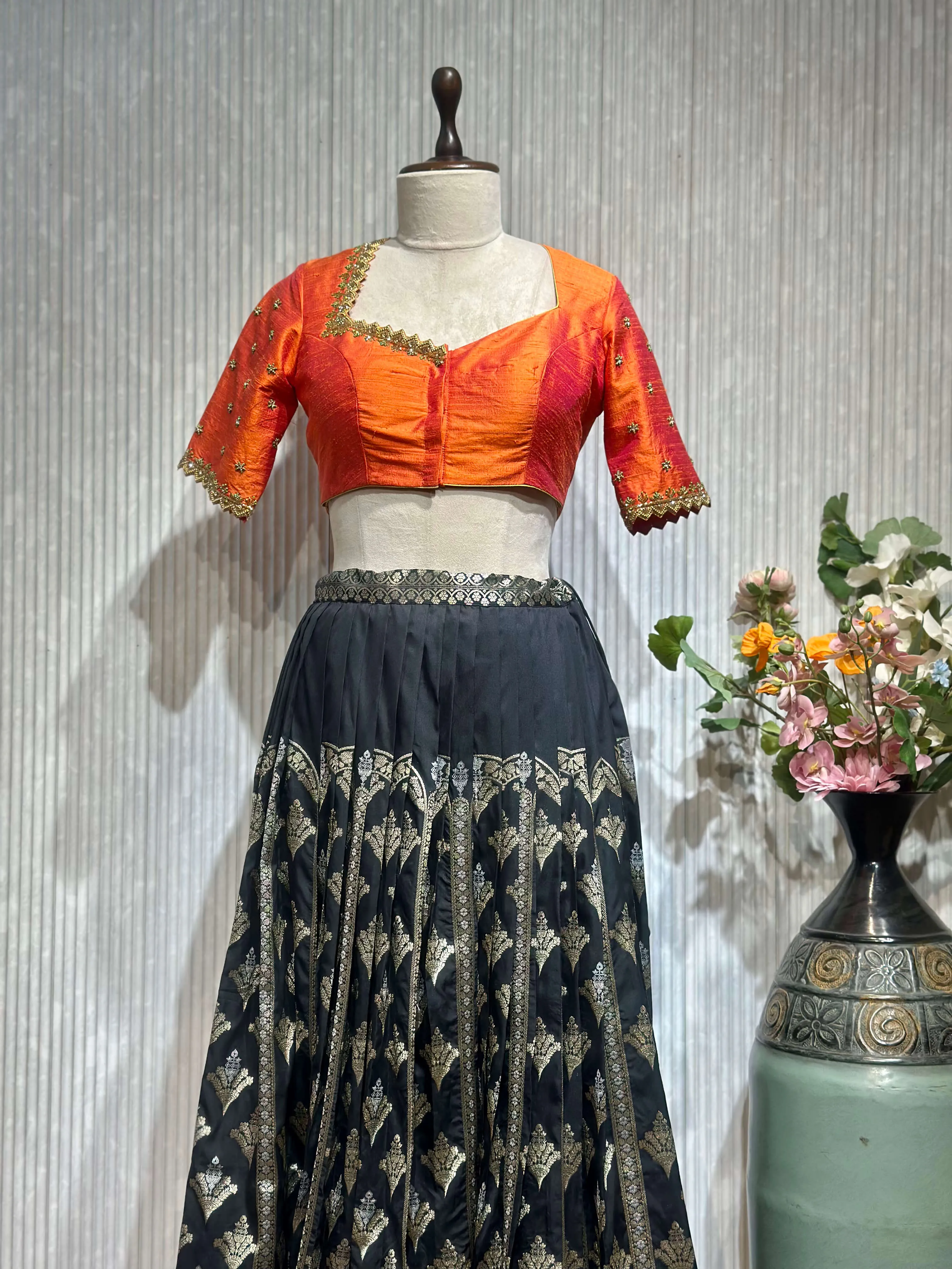 Black Kanjivaram Lehanga with Golden Weave and Rich Border