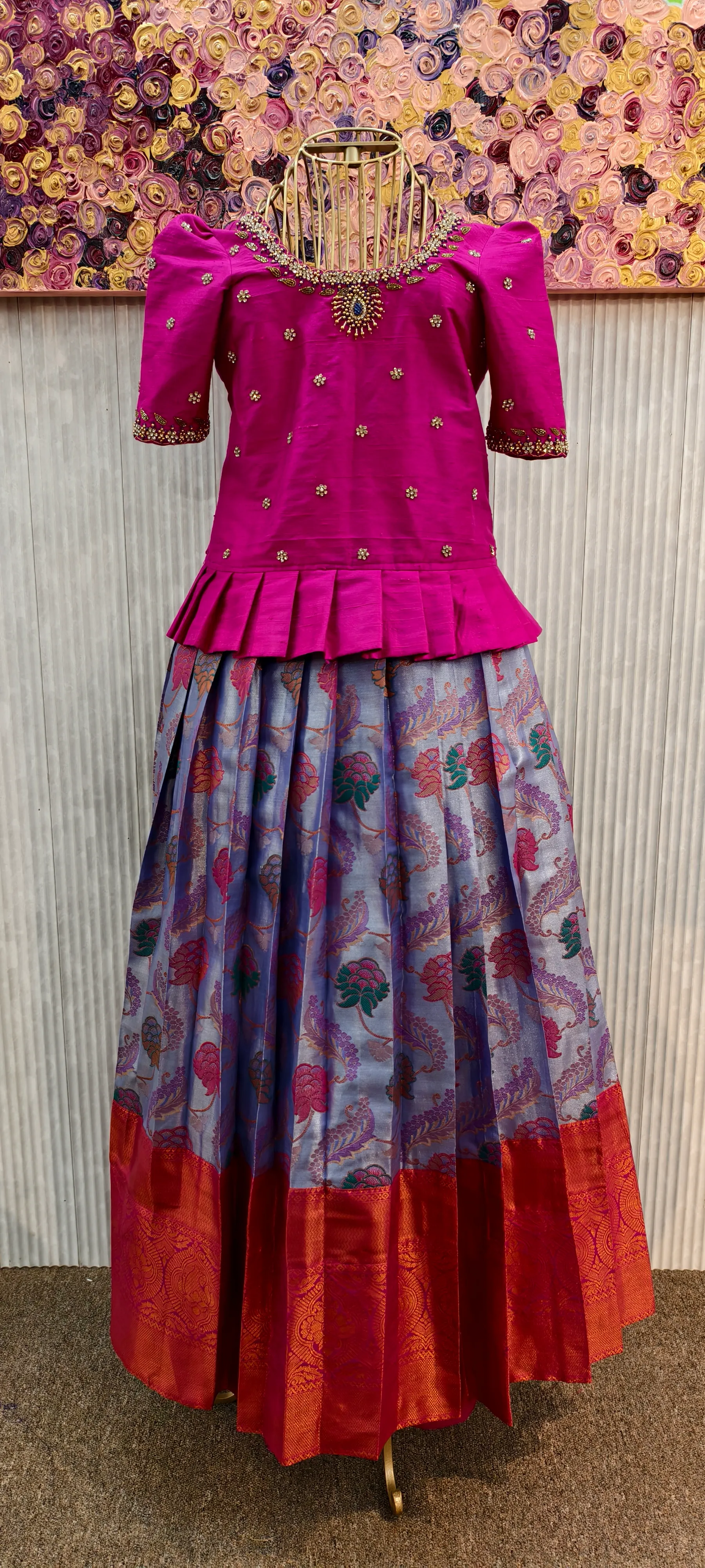 Purple Floral Kids Lehenga Choli with Trendy Blouse Design