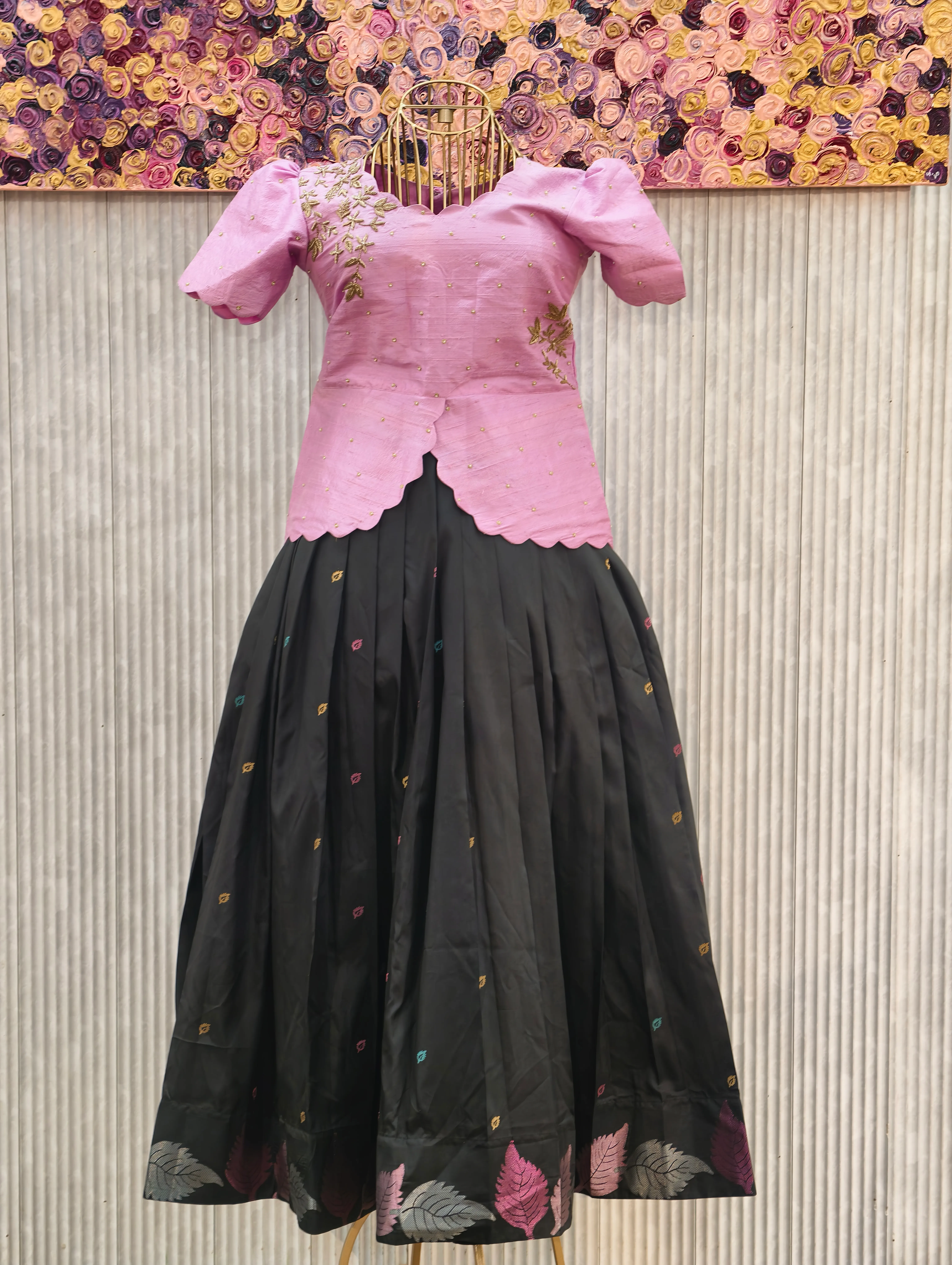 Black  Lehenga with Floral Embroidery for Women in Bangalore